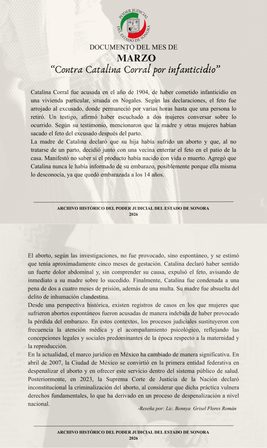 Contra Catalina Corral por infanticidio